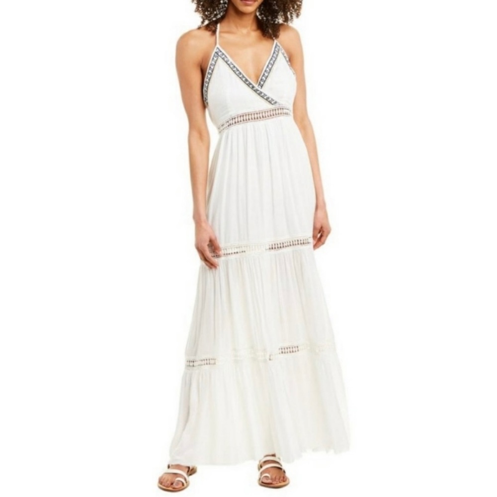 Raga brand, white with embroidery detail, extra small, halter maxi dress